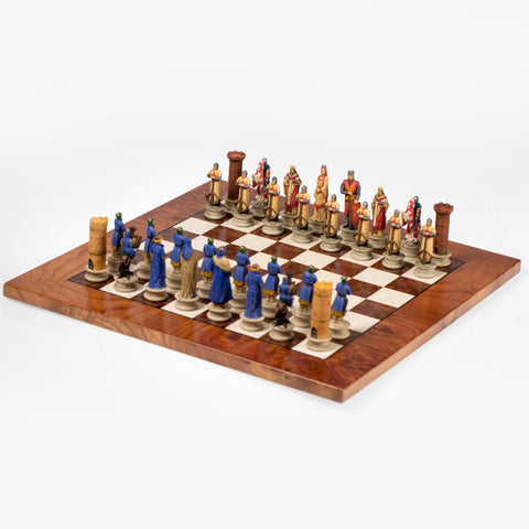 Italfama Crusaders vs Saracens Hand-Painted Resin Chess Set, Elm Board 42cm