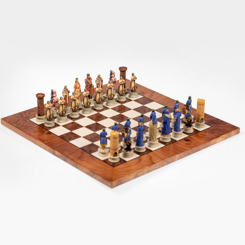 Italfama Crusaders vs Saracens Hand-Painted Resin Chess Set, Elm Board 42cm