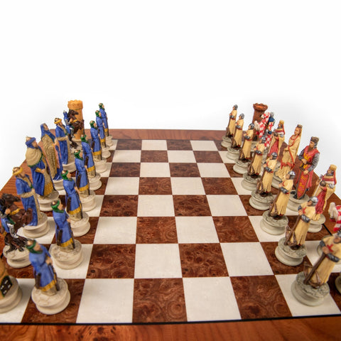 Italfama Crusaders vs Saracens Hand-Painted Resin Chess Set, Elm Board 42cm