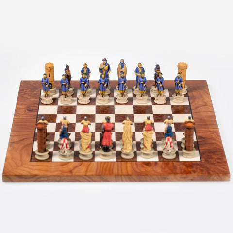 Italfama Crusaders vs Saracens Hand-Painted Resin Chess Set, Elm Board 42cm