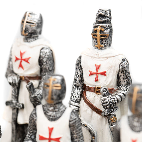 Italfama Crusaders Hand-Painted 3-in-1 Chess Set, Resin, Faux Leather Board