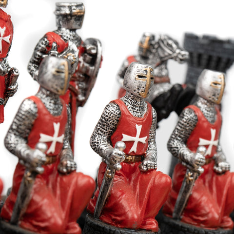 Italfama Crusaders Hand-Painted 3-in-1 Chess Set, Resin, Faux Leather Board