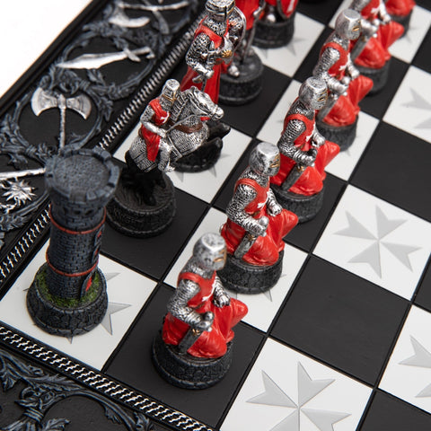 Italfama Crusader-Themed Hand-Painted Resin Chess Set, 43cm Board, Made in Italy