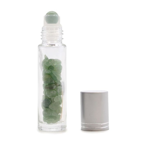 Aventurine Crystal Gemstone Oil Roller Bottle, Silver Cap, 12 x 3 cm