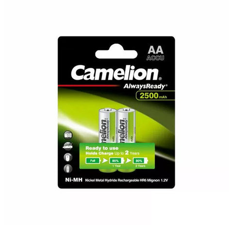 2x Camelion AA 2500mAh NiMH AlwaysReady Rechargeable Batteries HR6