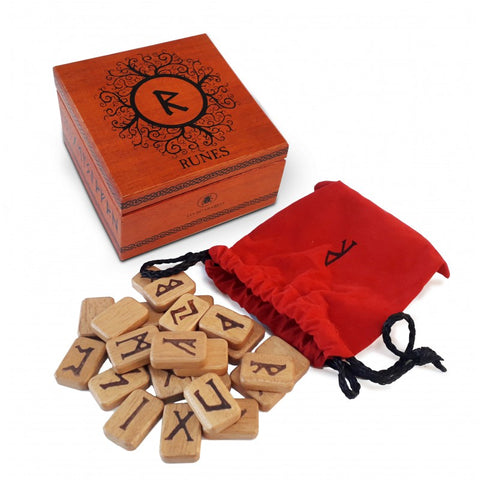 Lo Scarabeo Deluxe Wooden Rune Set 25pc with Bag & Guide for Divination