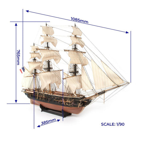 OCCRE Belle Poule 1/90 Wooden Model Ship Kit with Oak Base & Sails