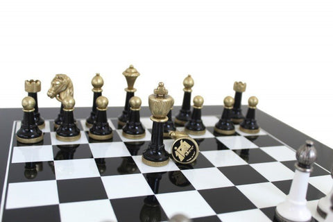 Italfama Glossy Wood Chess Set with Metal Pieces, 40cm Board, Italy