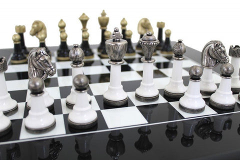 Italfama Glossy Wood Chess Set with Metal Pieces, 40cm Board, Italy