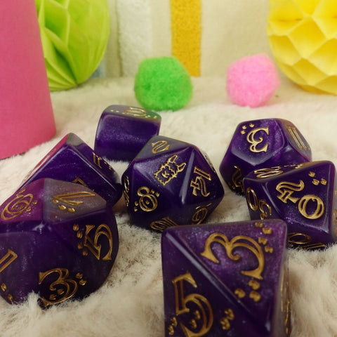 Llama Dice Set Zippy 7 Polyhedral RPG Dice Shimmer Purple Gold Q-Workshop
