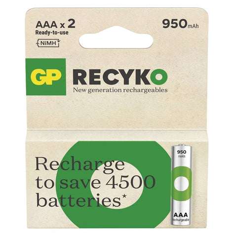 2x GP ReCyko AAA 950mAh NiMH Rechargeable Batteries Beige Pack