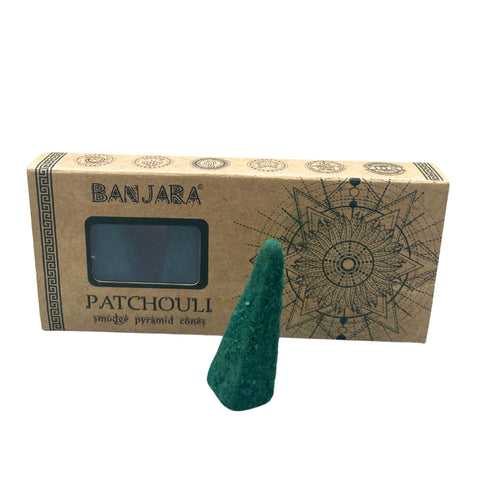 Banjara Patchouli Smudge Pyramid Incense Cones, 10 Pack, Made in Nepal