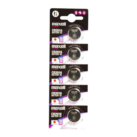 Maxell CR2016 3V lithium coin cell battery 5-pack blister strip