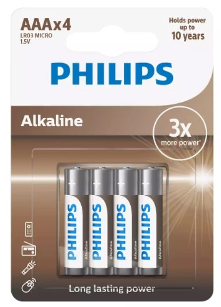 4 Philips Alkaline Aaa Batteries Micro Lr03 1.5V 4Bl 3X More Power Exp 2030 NEW