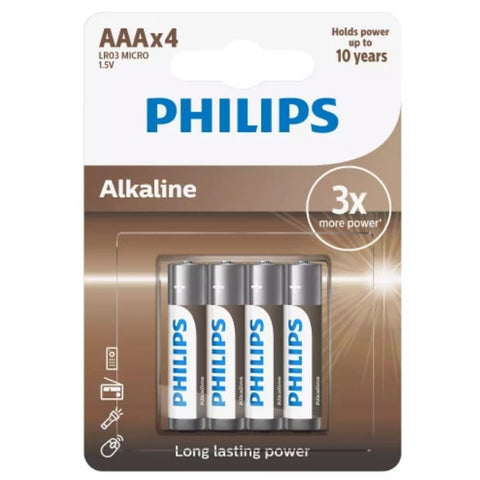 4x Philips AAA Alkaline Batteries LR03 1.5V Long Lasting Power
