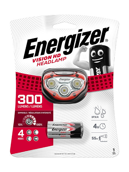 Energizer Vision Hd Headlamp Lp09071 300 Lumens Red Ipx4 3 Aaa Batteries NEW