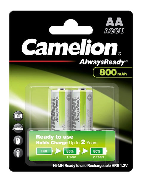 2x Camelion AA NiMH Rechargeable Batteries 800mAh AlwaysReady HR6 Mignon