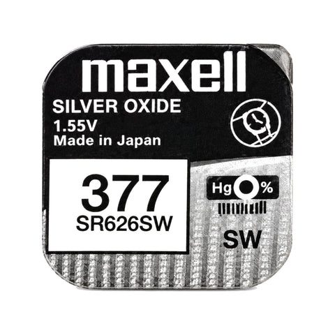 Maxell 377 SR626SW Silver Oxide Watch Battery - single pack