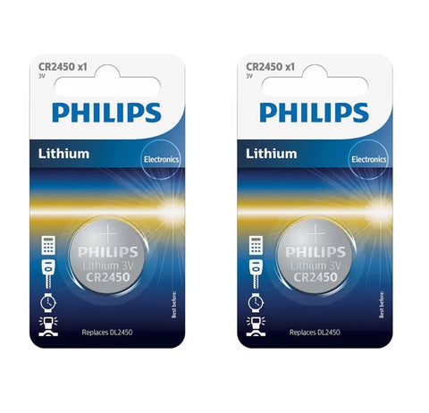 2x Philips CR2450 3V Lithium Coin Cell Battery DL2450 for Watches Remotes