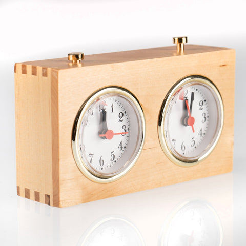Italfama Wooden Analog Chess Clock, Classic Design, Gold Accents, Made in Italy