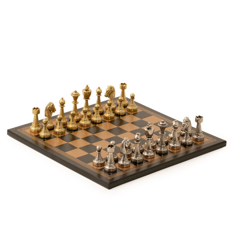 Italfama Italian Metal Chess Set Gold Silver Pieces Black Leather Board
