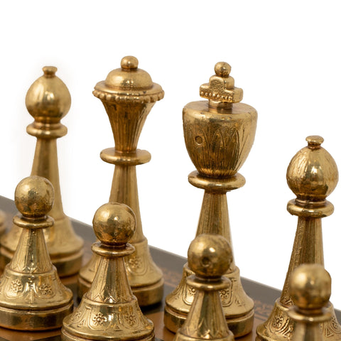 Italfama Italian Metal Chess Set Gold Silver Pieces Black Leather Board