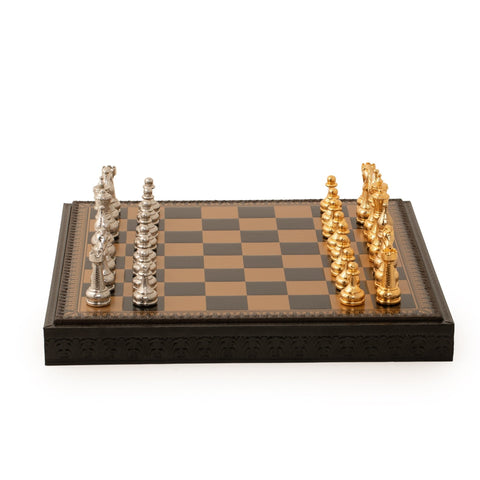 Italfama Gold/Silver Plated Metal Chess Set, Leatherette Board 48cm Italy