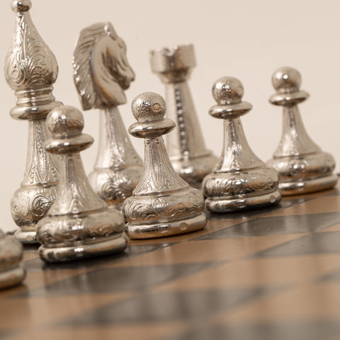 Italfama Gold/Silver Plated Metal Chess Set, Leatherette Board 48cm Italy