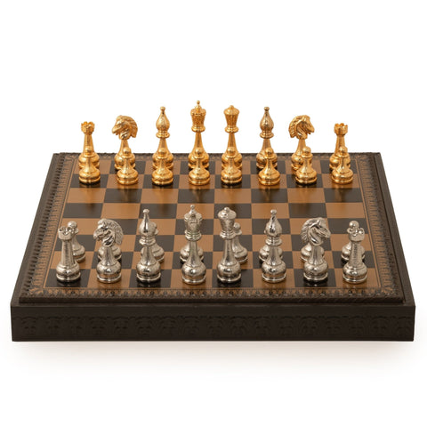 Italfama Gold/Silver Plated Metal Chess Set, Leatherette Board 48cm Italy