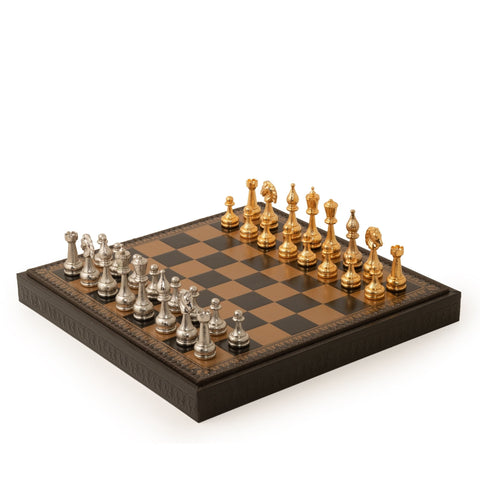 Italfama Gold/Silver Plated Metal Chess Set, Leatherette Board 48cm Italy