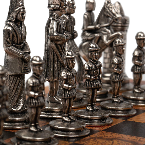 Italfama Metal Camelot Chess Set with Antique Map Board, Made in Italy