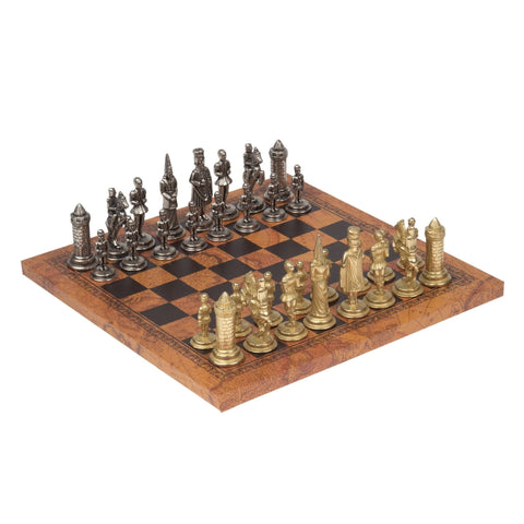 Italfama Metal Camelot Chess Set with Antique Map Board, Made in Italy