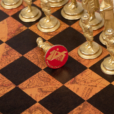 Italfama Metal Camelot Chess Set with Antique Map Board, Made in Italy