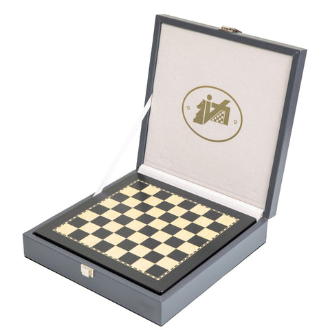 Italfama Metal Chess Set, Wooden 25cm Board & Faux Leather Case, Italy