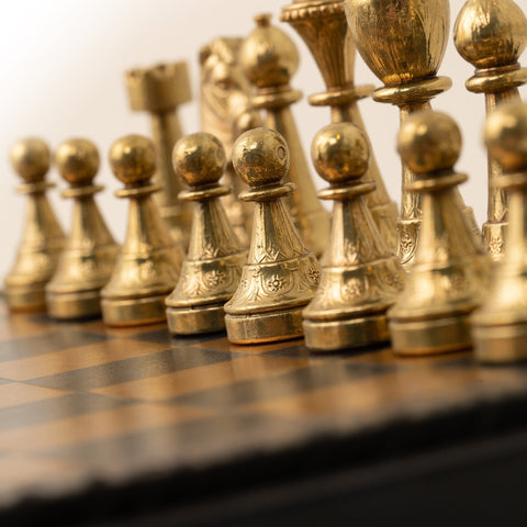 Italfama Metal Chess & Checkers Set with Blue Leatherette Board 35cm