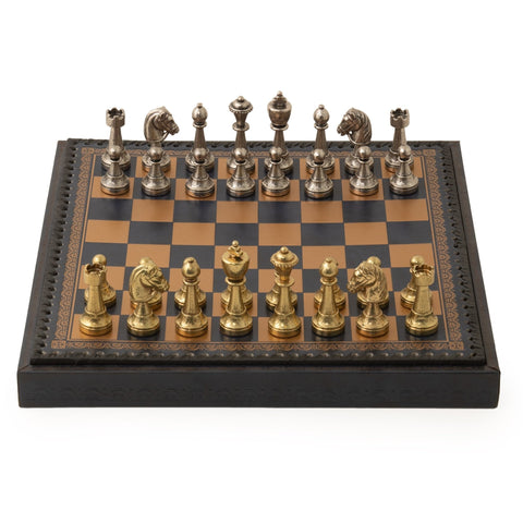 Italfama Metal Chess & Checkers Set with Blue Leatherette Board 35cm