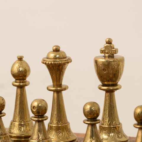 Italfama Metal Chess Set Gold Silver Pieces & Faux Leather Vintage Map Board