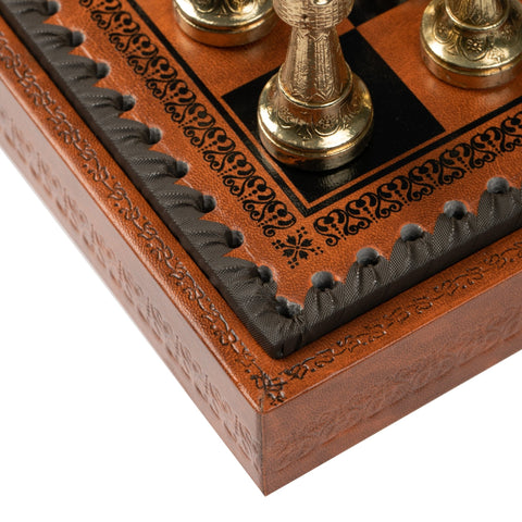 Italfama Metal Chess Checkers Backgammon Set with Luxury Faux Leather Board