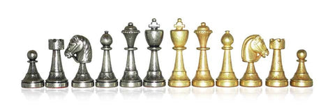 Italfama Metal Chess Set Mahogany Board with Storage Drawer Made in Italy