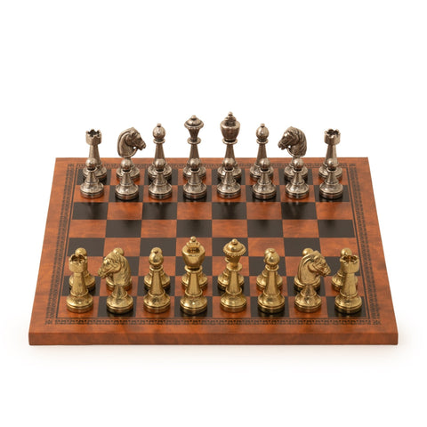 Italfama Luxury Metal Chess Set Brown Black Leather Board Handmade