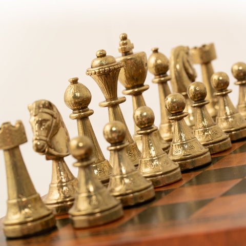 Italfama Luxury Metal Chess Set Brown Black Leather Board Handmade