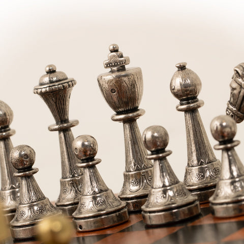 Italfama Luxury Metal Chess Set Brown Black Leather Board Handmade