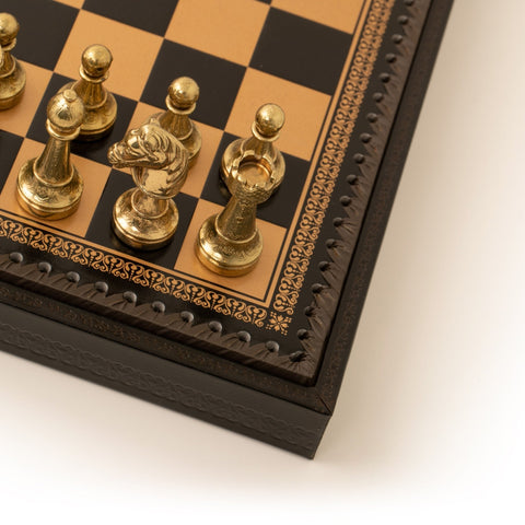 Italfama 3-in-1 Metal Chess Set Faux Leather Board Checkers Backgammon