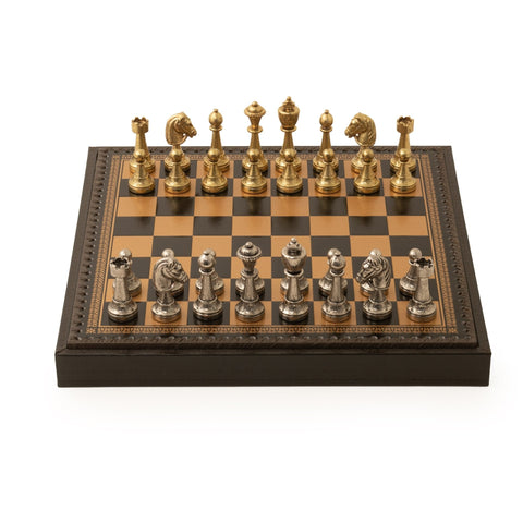 Italfama 3-in-1 Metal Chess Set Faux Leather Board Checkers Backgammon