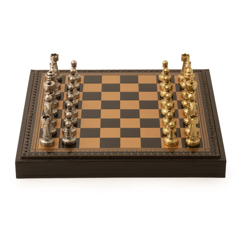 Italfama 3-in-1 Metal Chess Set Faux Leather Board Checkers Backgammon
