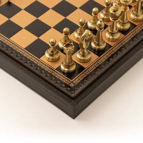 Italfama 3-in-1 Metal Chess Set Faux Leather Board Checkers Backgammon