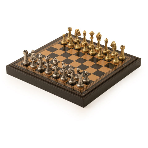 Italfama 3-in-1 Metal Chess Set Faux Leather Board Checkers Backgammon