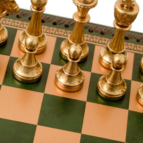 Italfama Metal Chess & Checkers Set with Green Leatherette Board 35cm