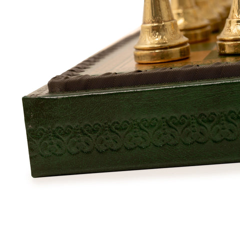 Italfama Metal Chess & Checkers Set with Green Leatherette Board 35cm