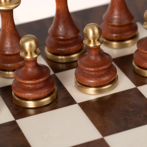 Italfama Luxury Brass & Wood Chess Set with Walnut Maple Board 40x40cm